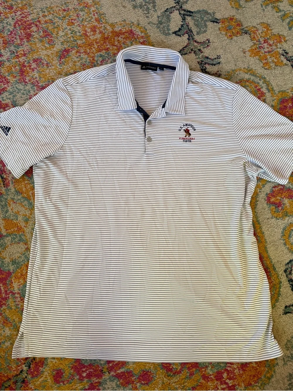 PINEHURST Adidas navy/white striped Golf Shirt Mens XXL